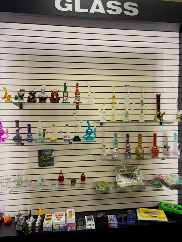 Glass bong wall at Way~Up Smoke Houston