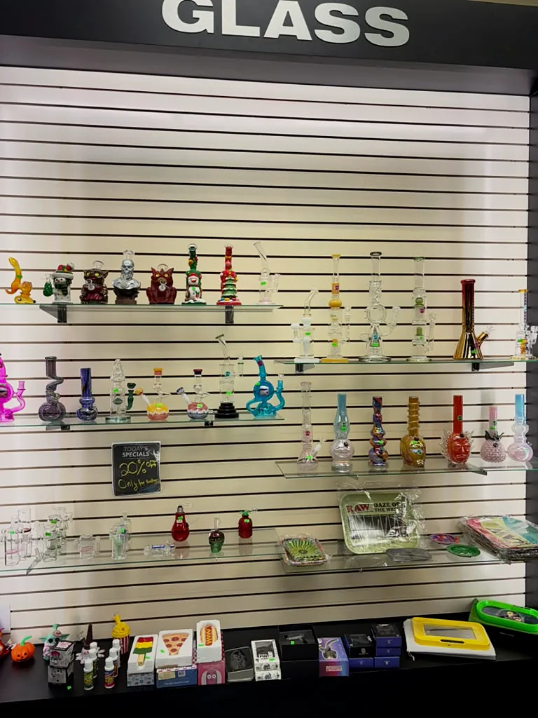 Glass bong wall at Way~Up Smoke Houston