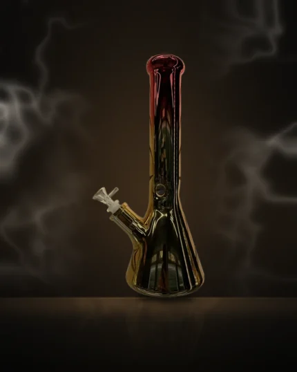Metallic Red & Gold Beaker Bong at Way~Up Smoke Houston
