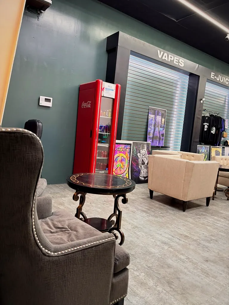 Lounge seating area inside Way~Up Smoke
